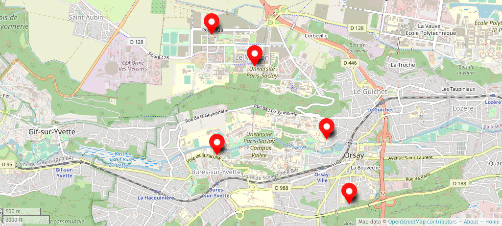 Carte du centre universitaire avec les résidences où Aurore est présente